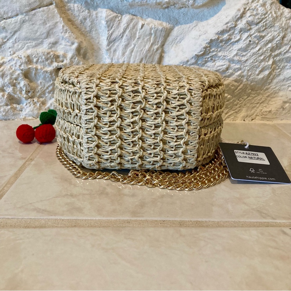 NWT Haute Hippie Cream Straw Round Crossbody with Red Cherry Charm - Picture 9 of 9